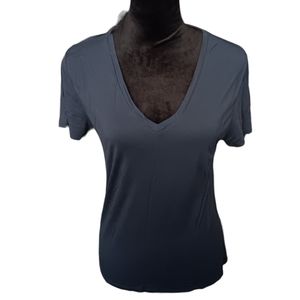 Halston Heritage Short Sleeve Navy V-Neck T-shirt Women's Size Small